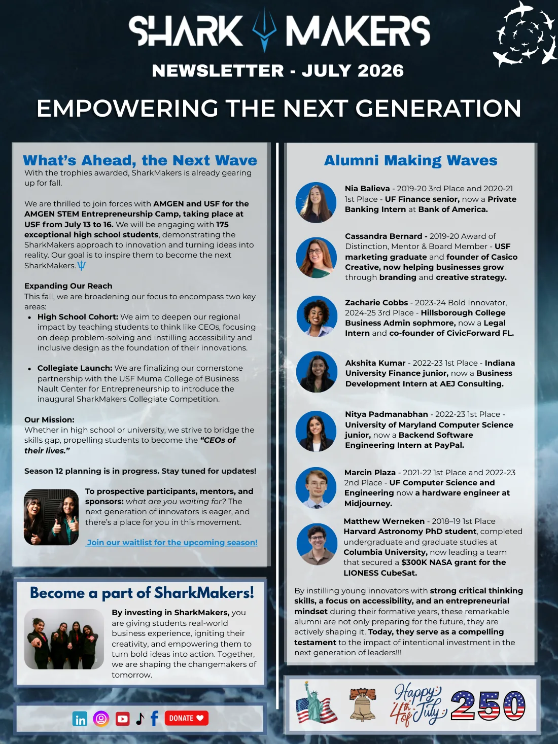 The cover of the July 2026 SharkMakers Newsletter.