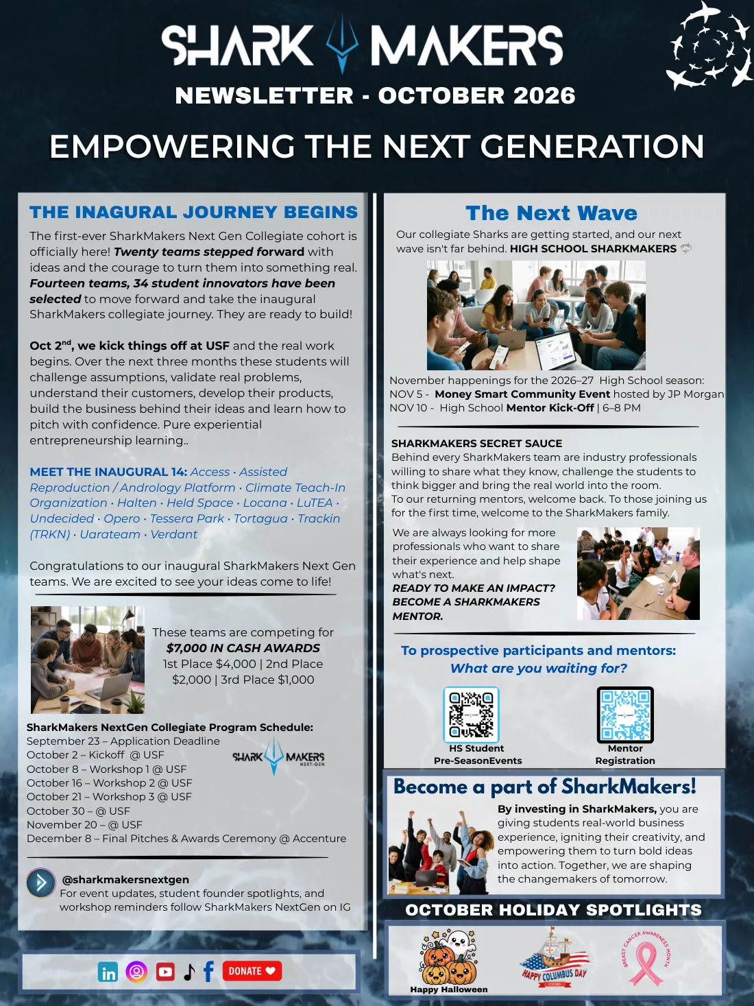 The cover of the October 2026 SharkMakers Newsletter.
